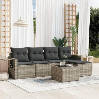 Set canapele de grădină cu perne, 6 piese gri deschis poliratan GartenMobel Dekor