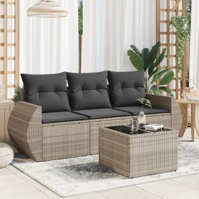 Set canapea de grădină cu perne, 4 piese, gri deschis poliratan GartenMobel Dekor