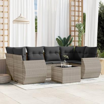 Set canapele de grădină cu perne, 7piese gri deschis poliratan GartenMobel Dekor