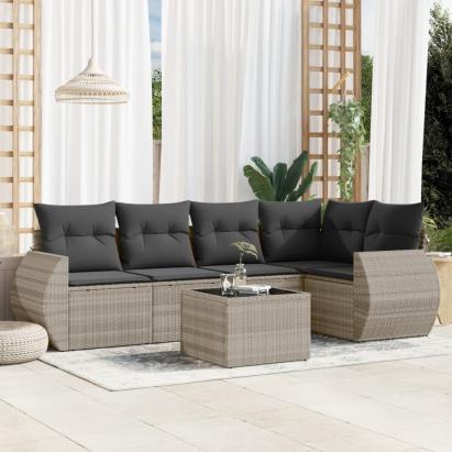 Set canapele de grădină cu perne, 6 piese gri deschis poliratan GartenMobel Dekor