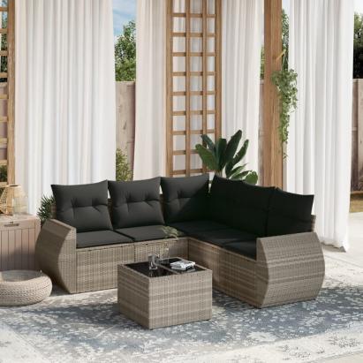 Set canapele de grădină cu perne, 6 piese gri deschis poliratan GartenMobel Dekor