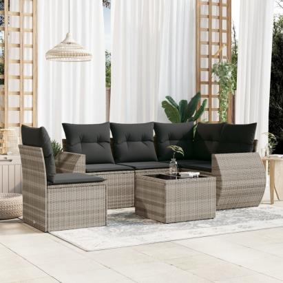 Set canapele de grădină cu perne, 6 piese gri deschis poliratan GartenMobel Dekor