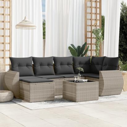 Set canapele de grădină cu perne, 7piese gri deschis poliratan GartenMobel Dekor