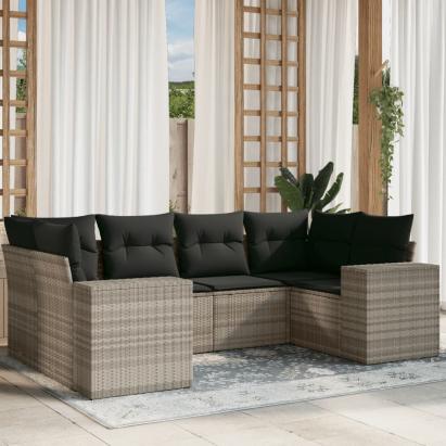 Set canapele de grădină cu perne, 6 piese gri deschis poliratan GartenMobel Dekor