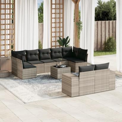 Set canapele de grădină cu perne 10 piese gri deschis poliratan GartenMobel Dekor