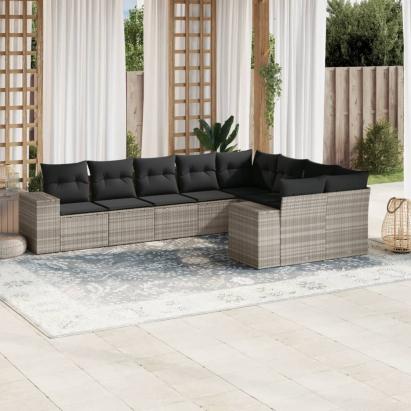 Set canapele de grădină cu perne, 9 piese gri deschis poliratan GartenMobel Dekor