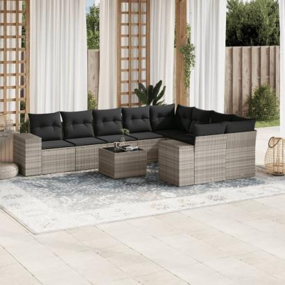 Set canapele de grădină cu perne 10 piese gri deschis poliratan GartenMobel Dekor