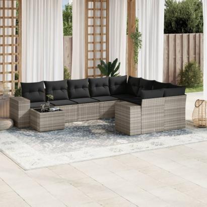 Set canapele de grădină cu perne 10 piese gri deschis poliratan GartenMobel Dekor