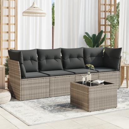 Set canapele de grădină cu perne, 5 piese gri deschis poliratan GartenMobel Dekor