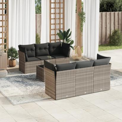 Set canapele de grădină cu perne, 7piese gri deschis poliratan GartenMobel Dekor