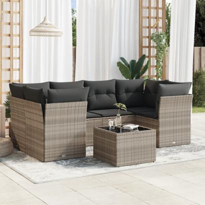 Set canapele de grădină cu perne, 7piese gri deschis poliratan GartenMobel Dekor