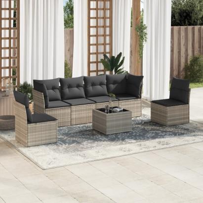 Set canapele de grădină cu perne, 7piese gri deschis poliratan GartenMobel Dekor