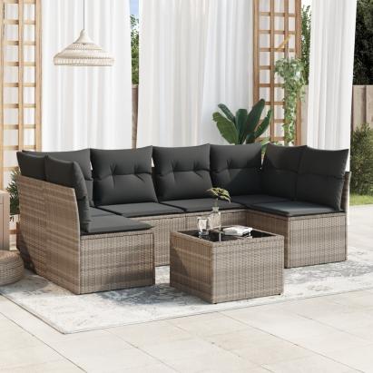 Set canapele de grădină cu perne, 7piese gri deschis poliratan GartenMobel Dekor