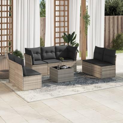 Set mobilier de grădină cu perne, 8 piese gri deschis poliratan GartenMobel Dekor