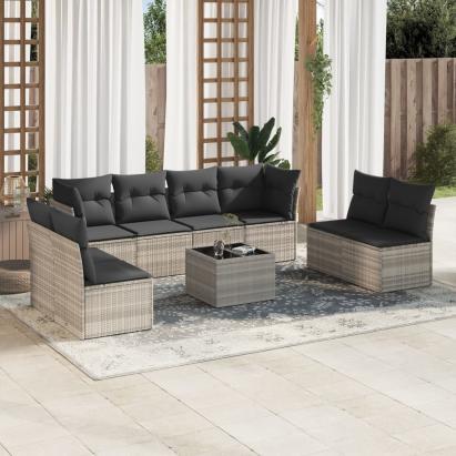 Set canapele de grădină cu perne, 9 piese gri deschis poliratan GartenMobel Dekor