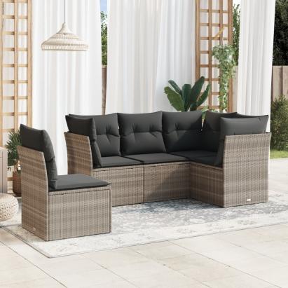 Set canapele de grădină cu perne, 5 piese gri deschis poliratan GartenMobel Dekor