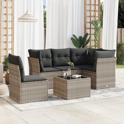 Set canapele de grădină cu perne, 6 piese gri deschis poliratan GartenMobel Dekor