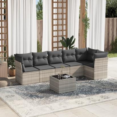 Set canapele de grădină cu perne, 7piese gri deschis poliratan GartenMobel Dekor