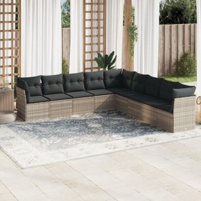 Set canapele de grădină cu perne, 9 piese gri deschis poliratan GartenMobel Dekor