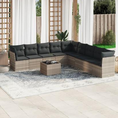 Set canapele de grădină cu perne 10 piese gri deschis poliratan GartenMobel Dekor