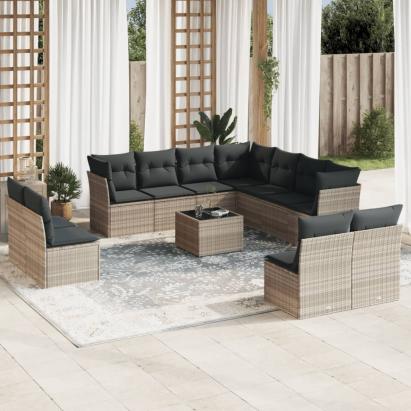 Set canapele de grădină cu perne, 12piese gri deschis poliratan GartenMobel Dekor