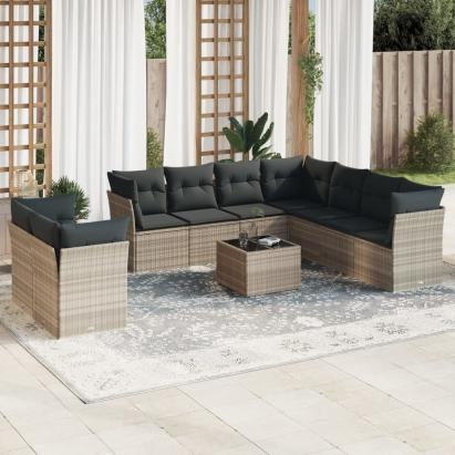 Set canapele de grădină cu perne 10 piese gri deschis poliratan GartenMobel Dekor