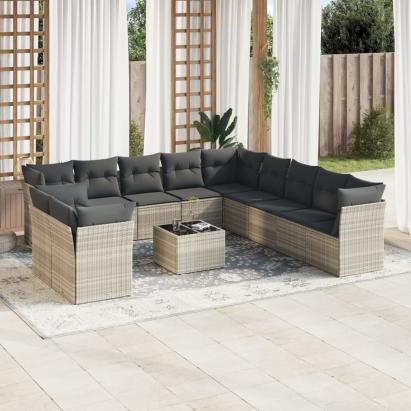 Set canapele de grădină cu perne, 12piese gri deschis poliratan GartenMobel Dekor
