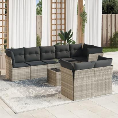 Set canapele de grădină cu perne, 9 piese gri deschis poliratan GartenMobel Dekor
