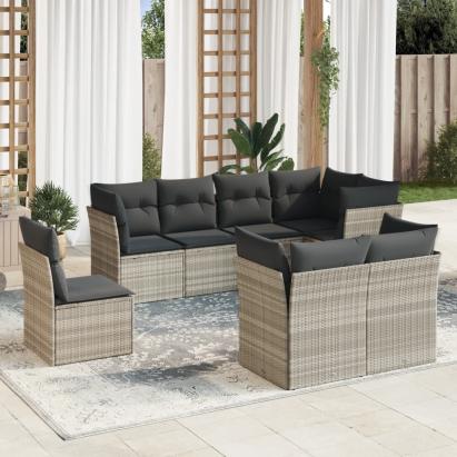 Set mobilier de grădină cu perne, 8 piese gri deschis poliratan GartenMobel Dekor