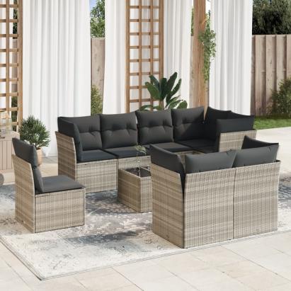 Set canapele de grădină cu perne, 9 piese gri deschis poliratan GartenMobel Dekor