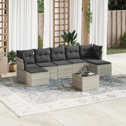 Set mobilier de grădină cu perne, 8 piese gri deschis poliratan GartenMobel Dekor