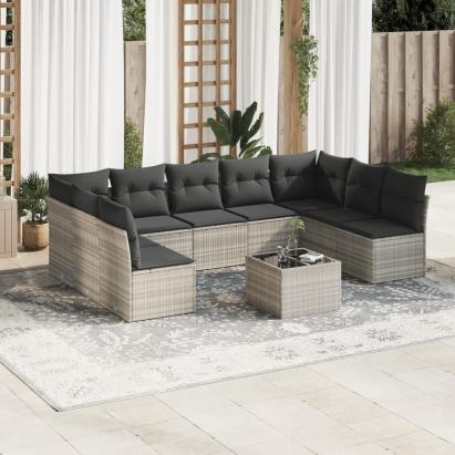 Set canapele de grădină cu perne 10 piese gri deschis poliratan GartenMobel Dekor