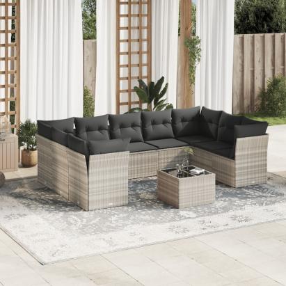 Set canapele de grădină cu perne 10 piese gri deschis poliratan GartenMobel Dekor