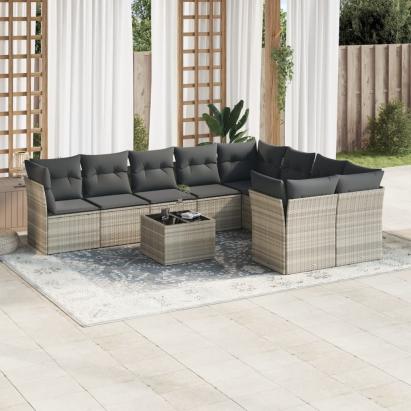 Set canapele de grădină cu perne 10 piese gri deschis poliratan GartenMobel Dekor