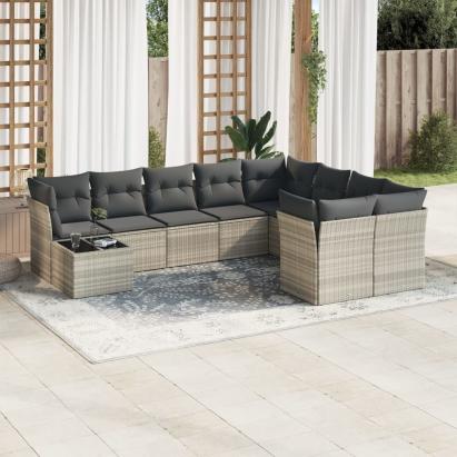 Set canapele de grădină cu perne 10 piese gri deschis poliratan GartenMobel Dekor