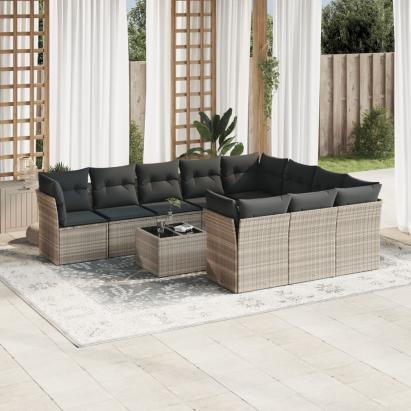 Set canapele de grădină cu perne, 11 piese, gri, poliratan GartenMobel Dekor