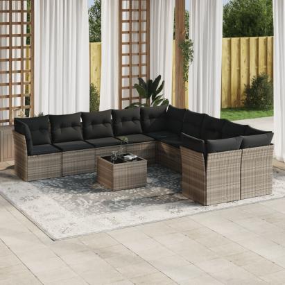 Set canapele de grădină cu perne, 11 piese, gri, poliratan GartenMobel Dekor