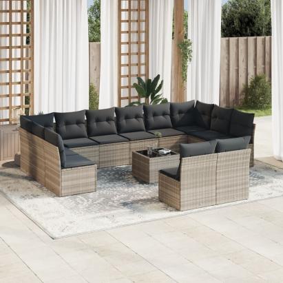 Set canapele de grădină cu perne, 13piese gri deschis poliratan GartenMobel Dekor