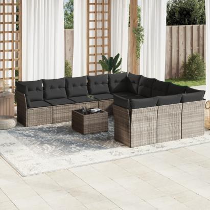 Set canapele de grădină cu perne, 12piese gri deschis poliratan GartenMobel Dekor