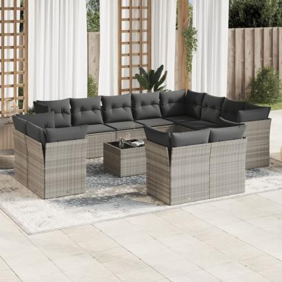 Set canapele de grădină cu perne, 13piese gri deschis poliratan GartenMobel Dekor