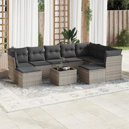 Set canapele de grădină cu perne 10 piese gri deschis poliratan GartenMobel Dekor