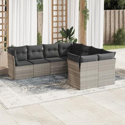 Set mobilier de grădină cu perne, 8 piese gri deschis poliratan GartenMobel Dekor