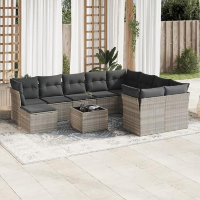 Set canapele de grădină cu perne, 11 piese, gri, poliratan GartenMobel Dekor