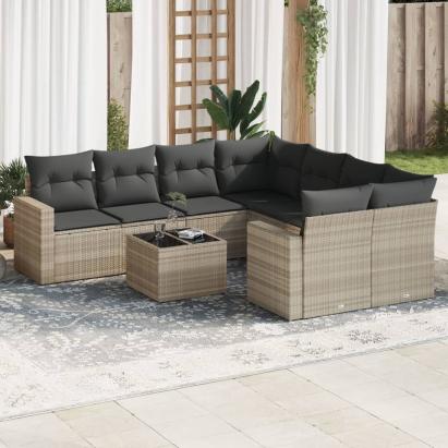 Set canapele de grădină cu perne, 9 piese gri deschis poliratan GartenMobel Dekor