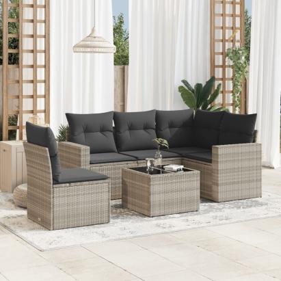 Set canapele de grădină cu perne, 6 piese gri deschis poliratan GartenMobel Dekor
