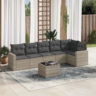 Set canapele de grădină cu perne, 7piese gri deschis poliratan GartenMobel Dekor