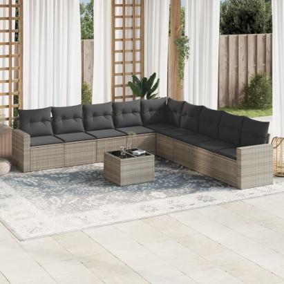 Set canapele de grădină cu perne 10 piese gri deschis poliratan GartenMobel Dekor