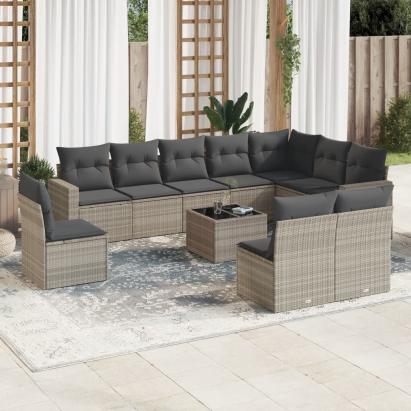 Set canapele de grădină cu perne, 11 piese, gri, poliratan GartenMobel Dekor