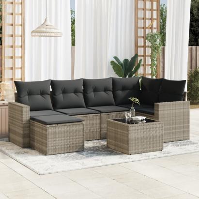 Set canapele de grădină cu perne, 7piese gri deschis poliratan GartenMobel Dekor