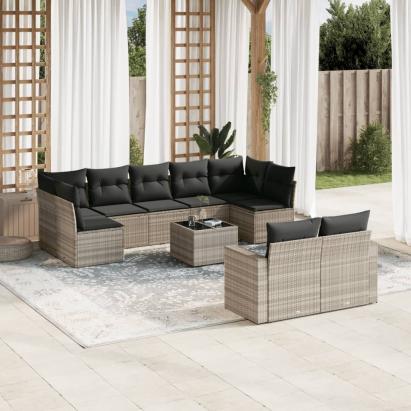 Set canapele de grădină cu perne 10 piese gri deschis poliratan GartenMobel Dekor